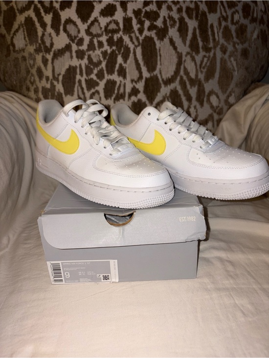 Nike Shoes - Nike Air Force 1s - White Low-Top Sneakers with Yellow Swoosh